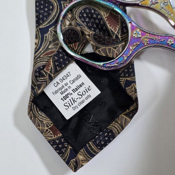 Simon Chang Silk Tie Multicolor Paisley Floral Vtg Boho Canada Made W 4" L 57" - Picture 7 of 14